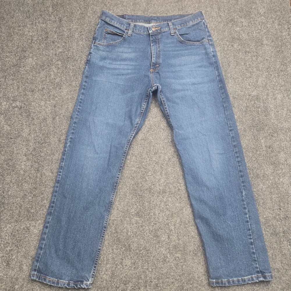Wrangler Premium Quality Mens 34x30 Blue Straight Leg Stretch Jeans 1097FXWXD